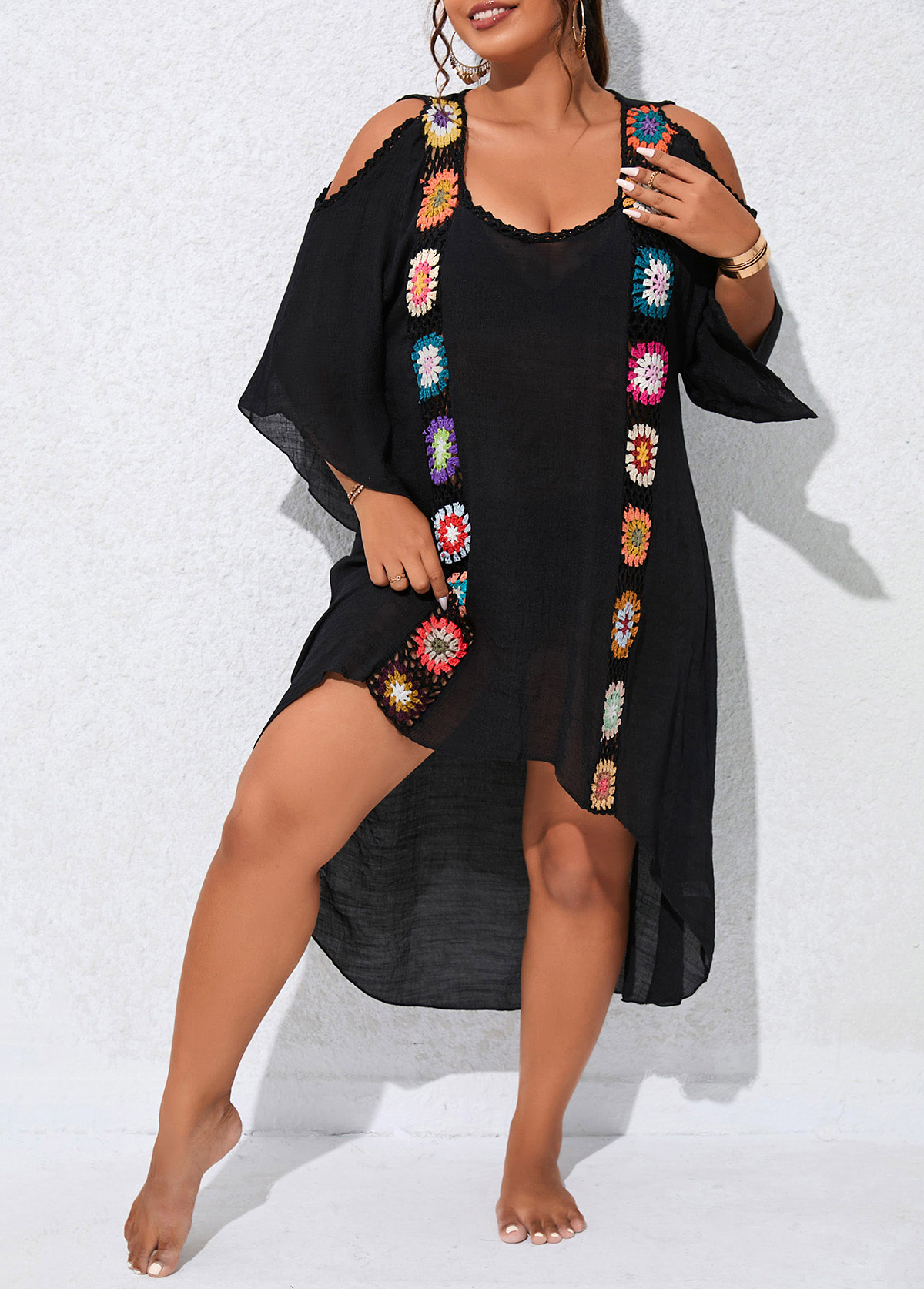 Plus Size Weave Patchwork Black Cover Up