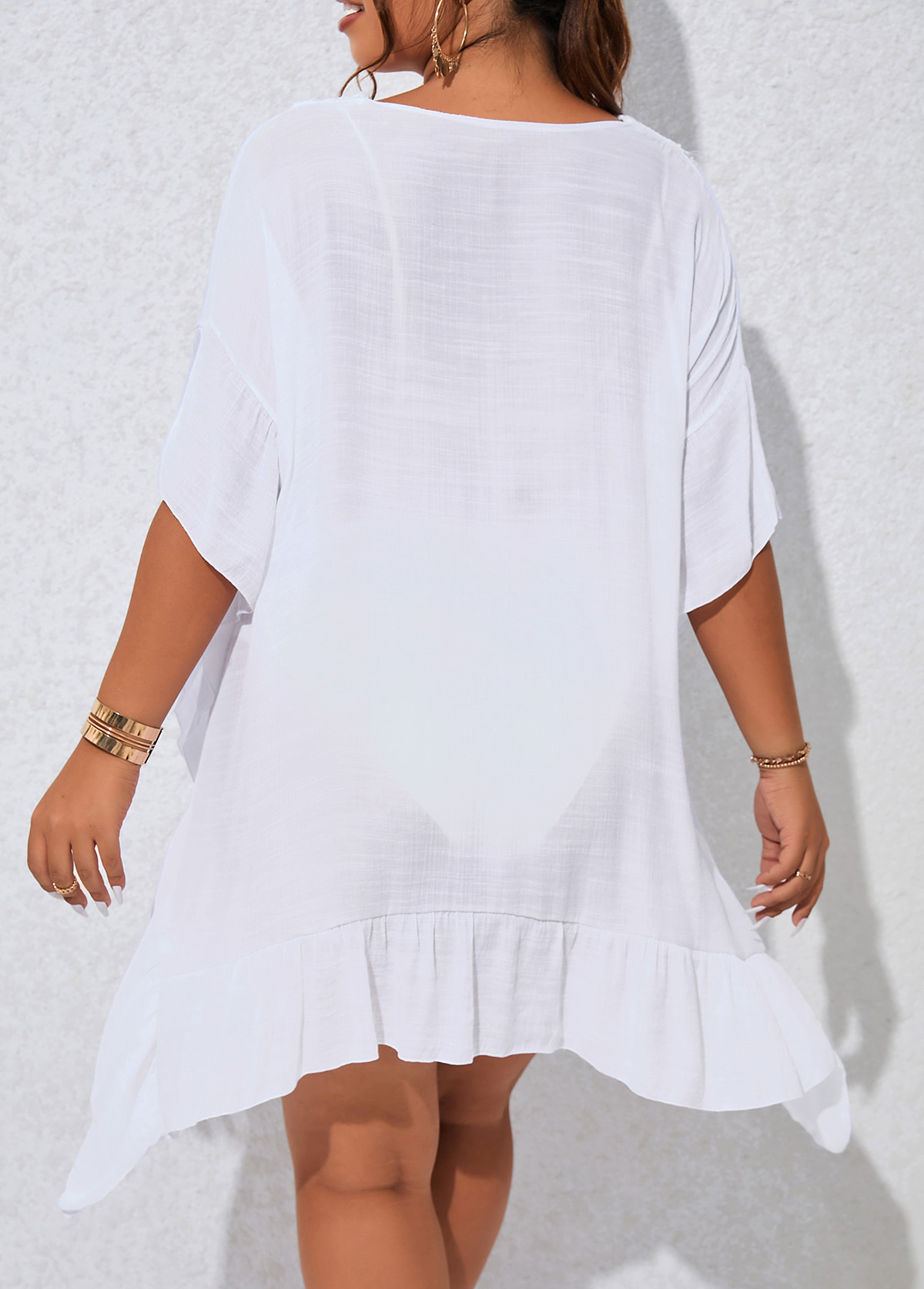 Plus Size Tassel Patchwork White Cover Up