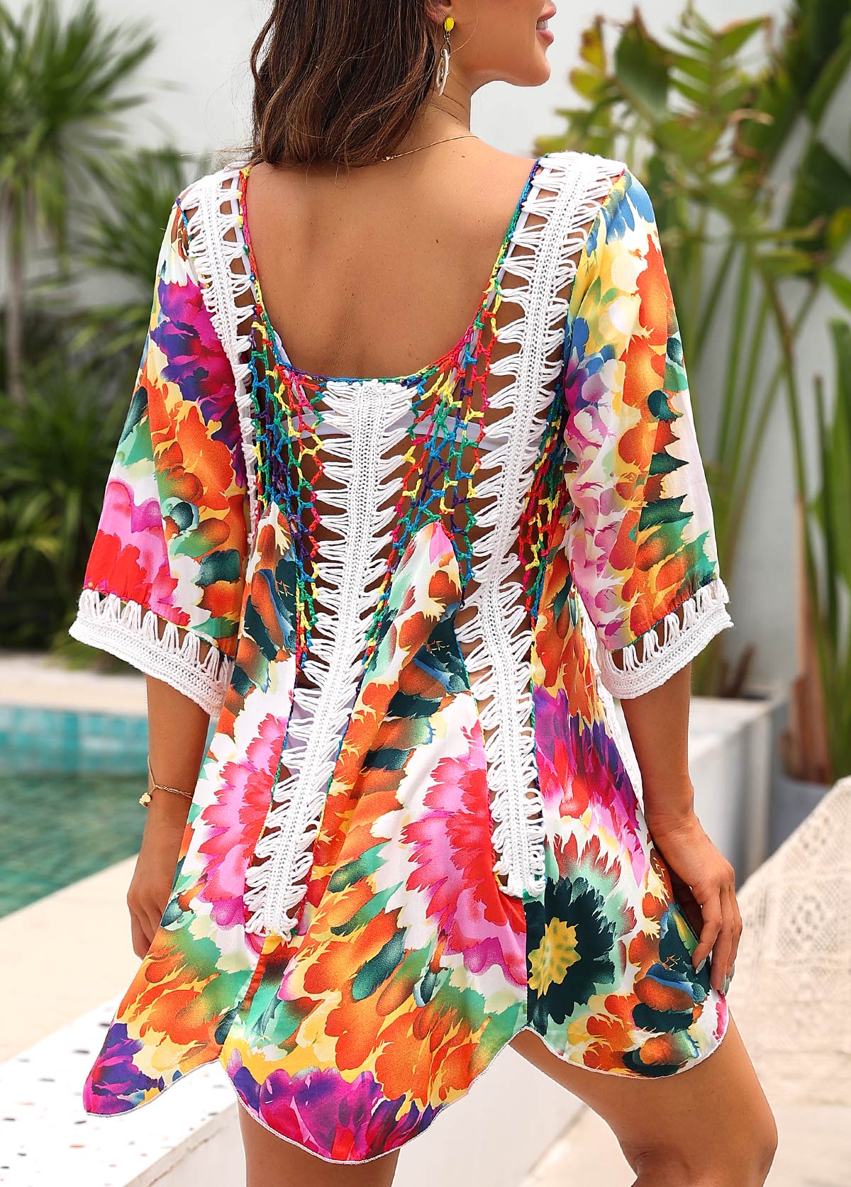 Patchwork Tie Dye Print Multi Color Cover Up