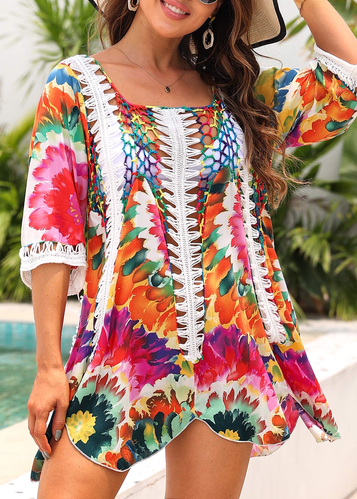 Patchwork Tie Dye Print Multi Color Cover Up