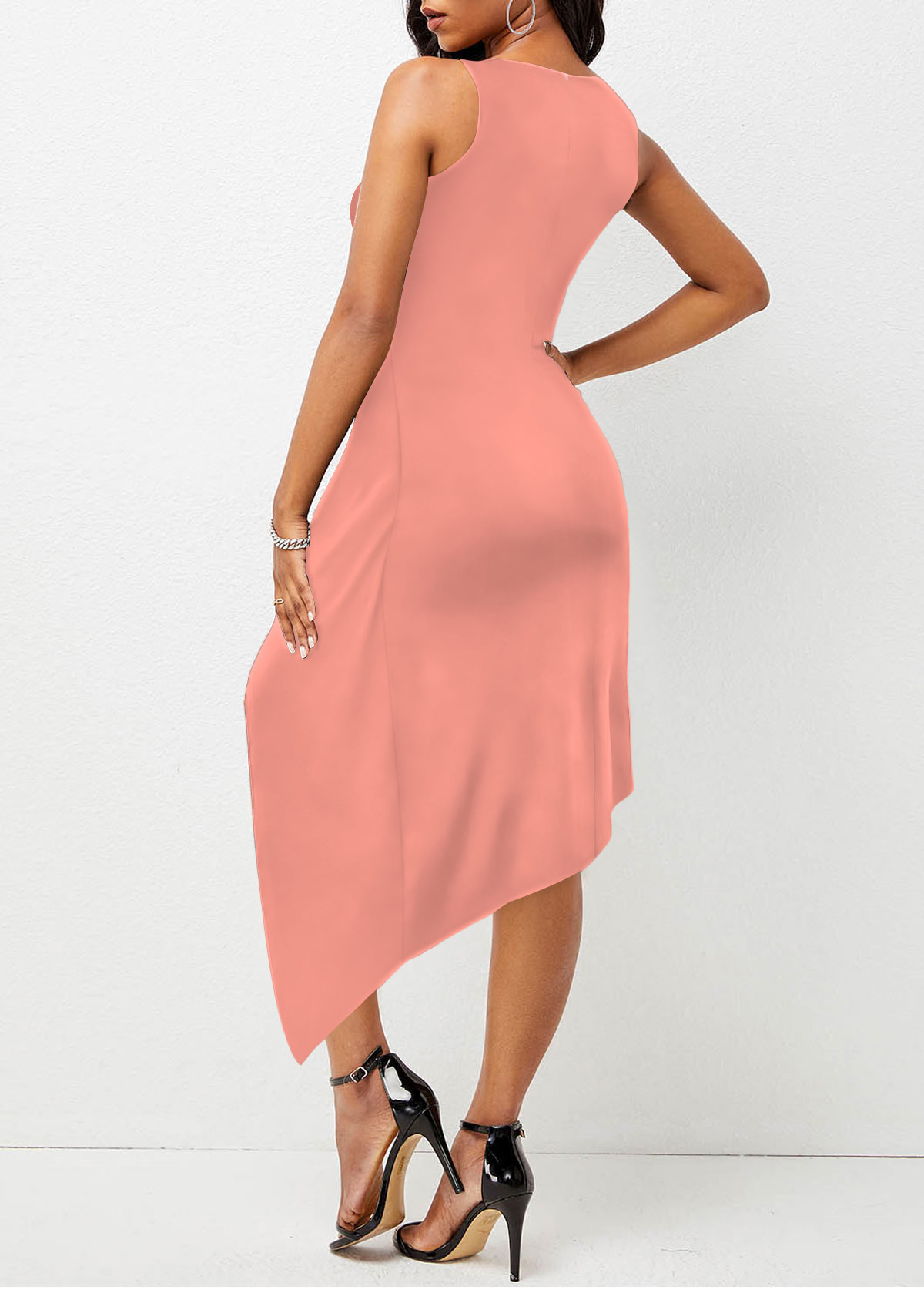 Dusty Pink Twist Floral Print Sleeveless Bodycon Dress