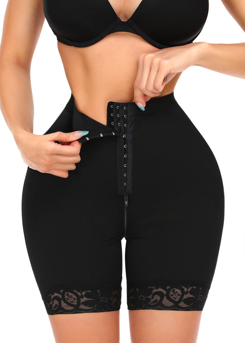 Black Lace Zipper High Waisted Shapewear Panties