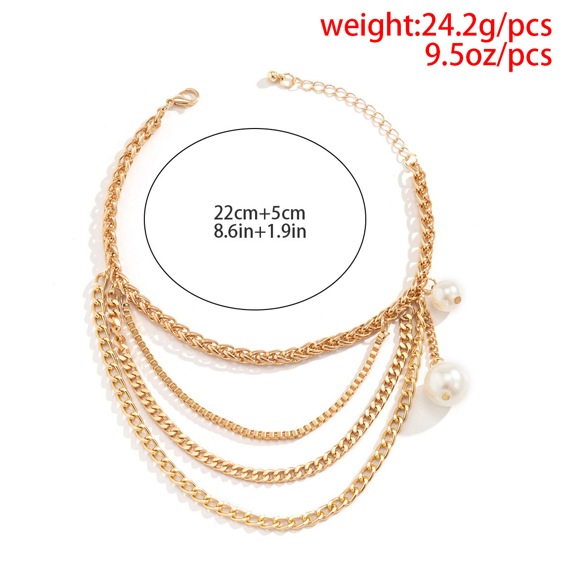 Gold Chain Layered Design Pearl Anklet