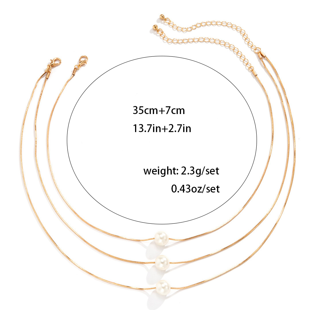 Gold Layered Design Pearl Detail Necklace Set
