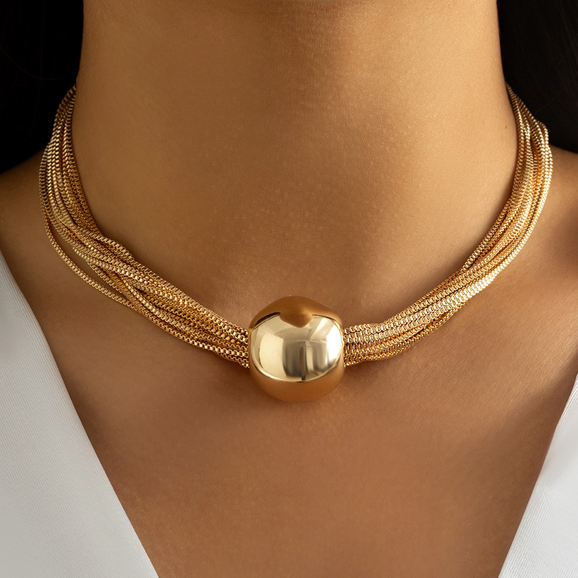 Gold Layered Design Iron Detail Necklace