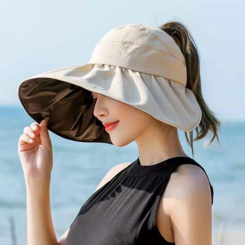 Beige Nylon Fold Detail Visor Hat