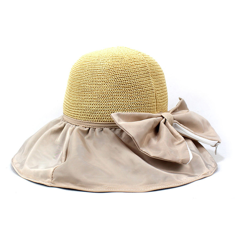 Beige Bowknot Design Patchwork Visor Hat