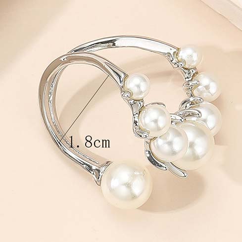 Pearl Detail Asymmetry Silvery White Ring