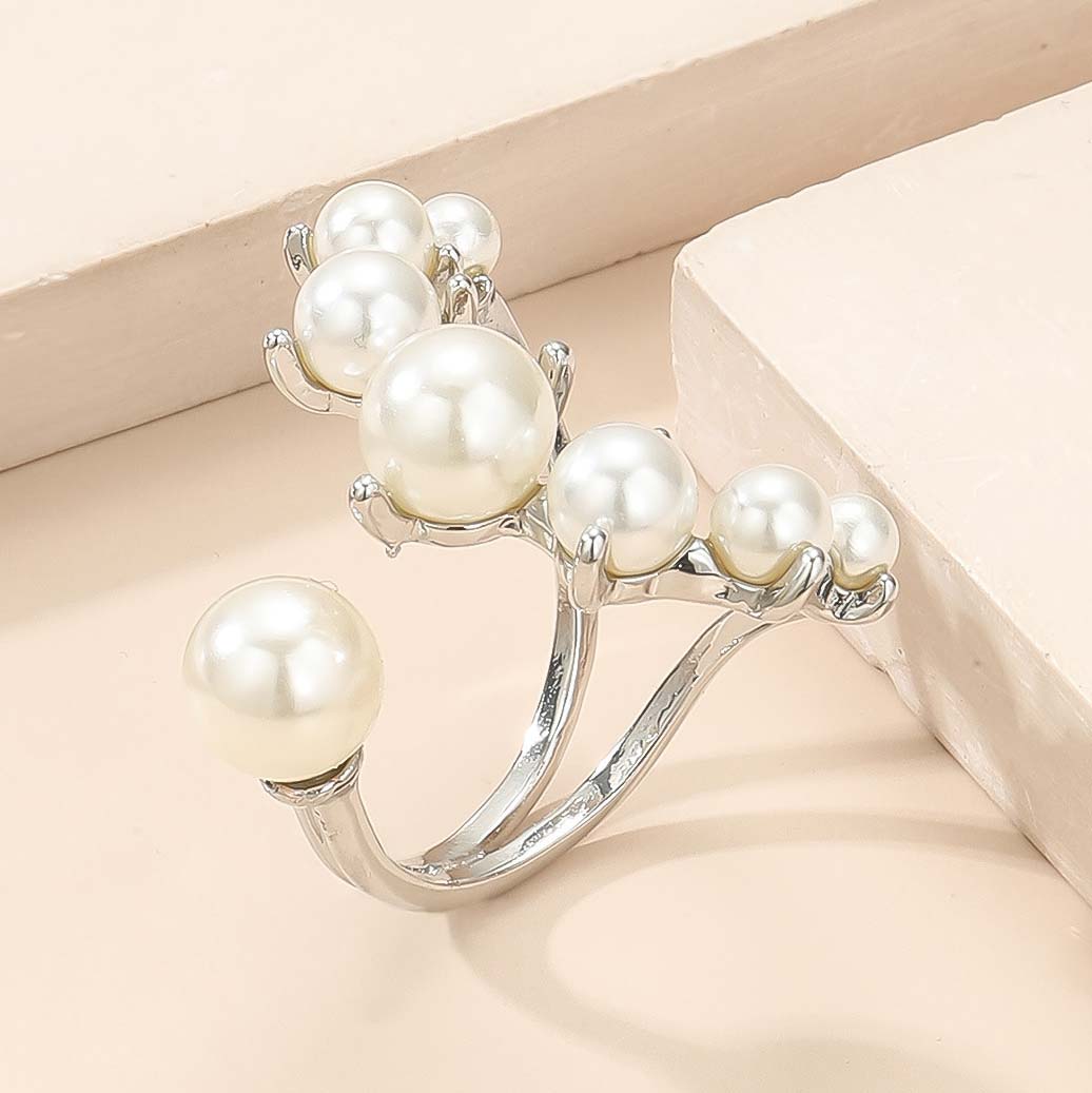 Pearl Detail Asymmetry Silvery White Ring | picture 