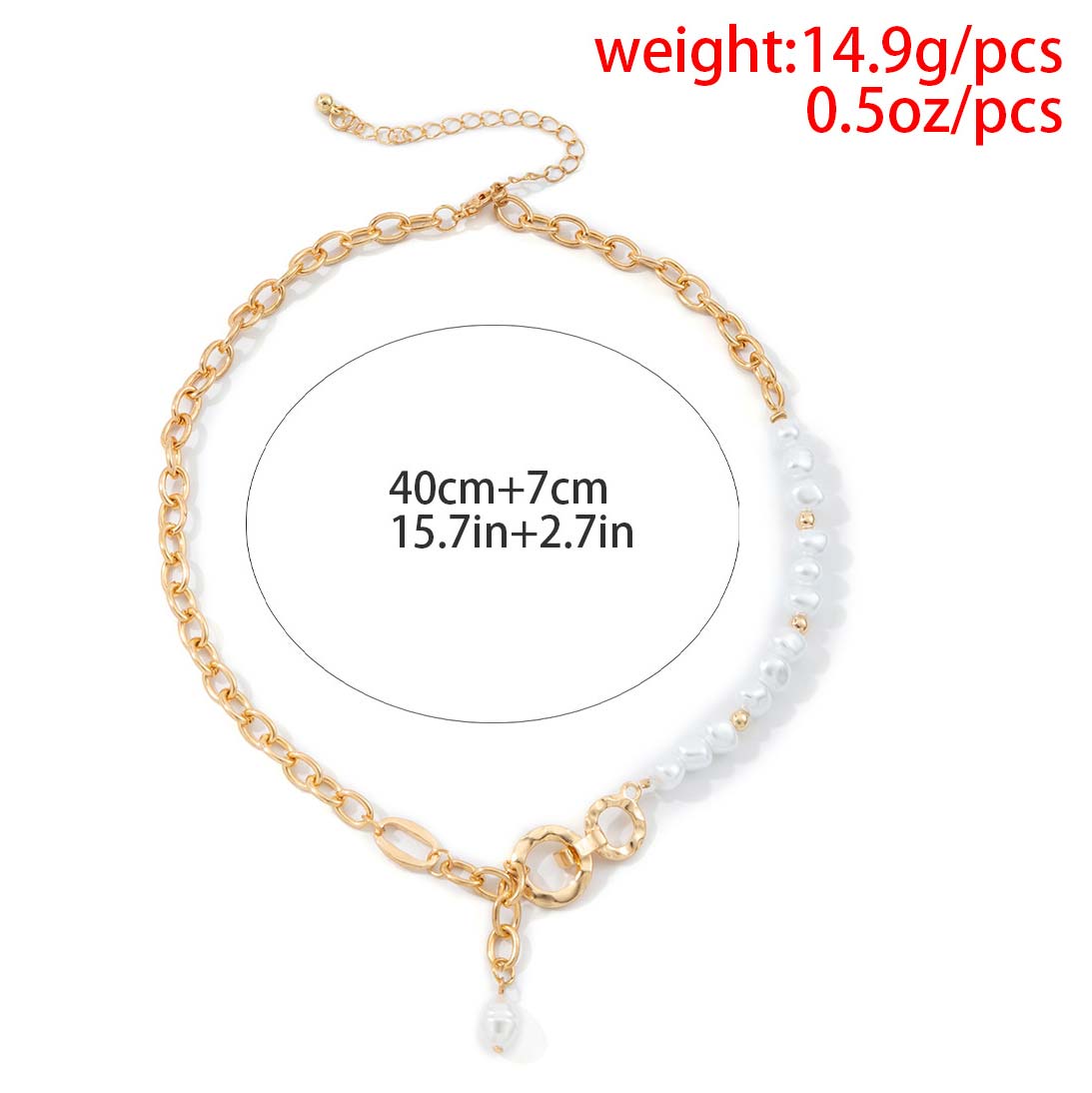 Chain Detail Golden Metal Pearl Necklace