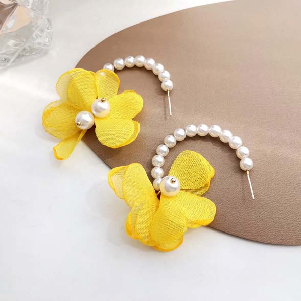 Pearl Detail Floral Design Yellow Earrings