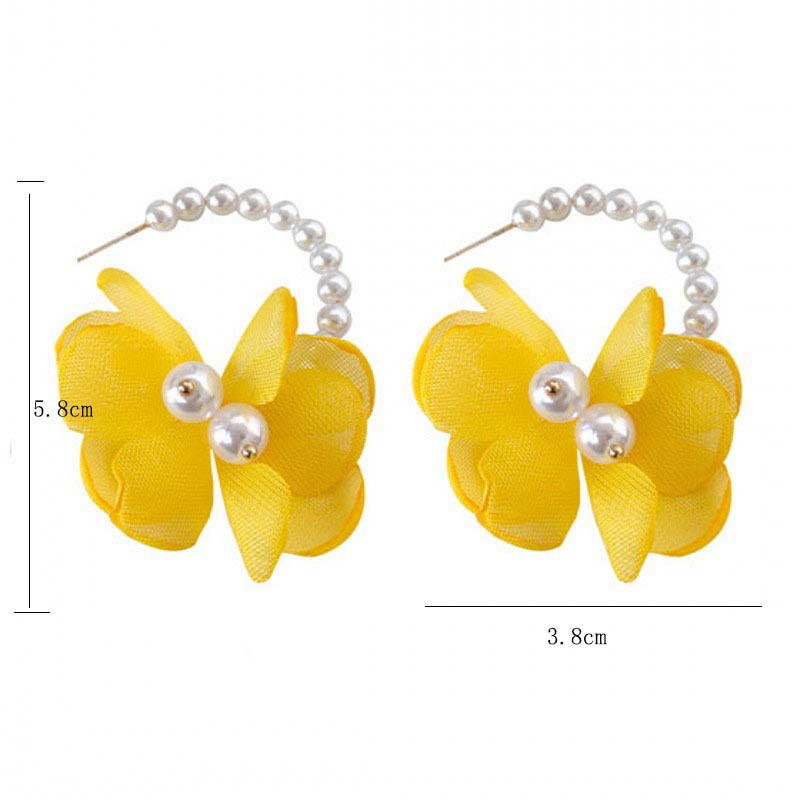 Pearl Detail Floral Design Yellow Earrings