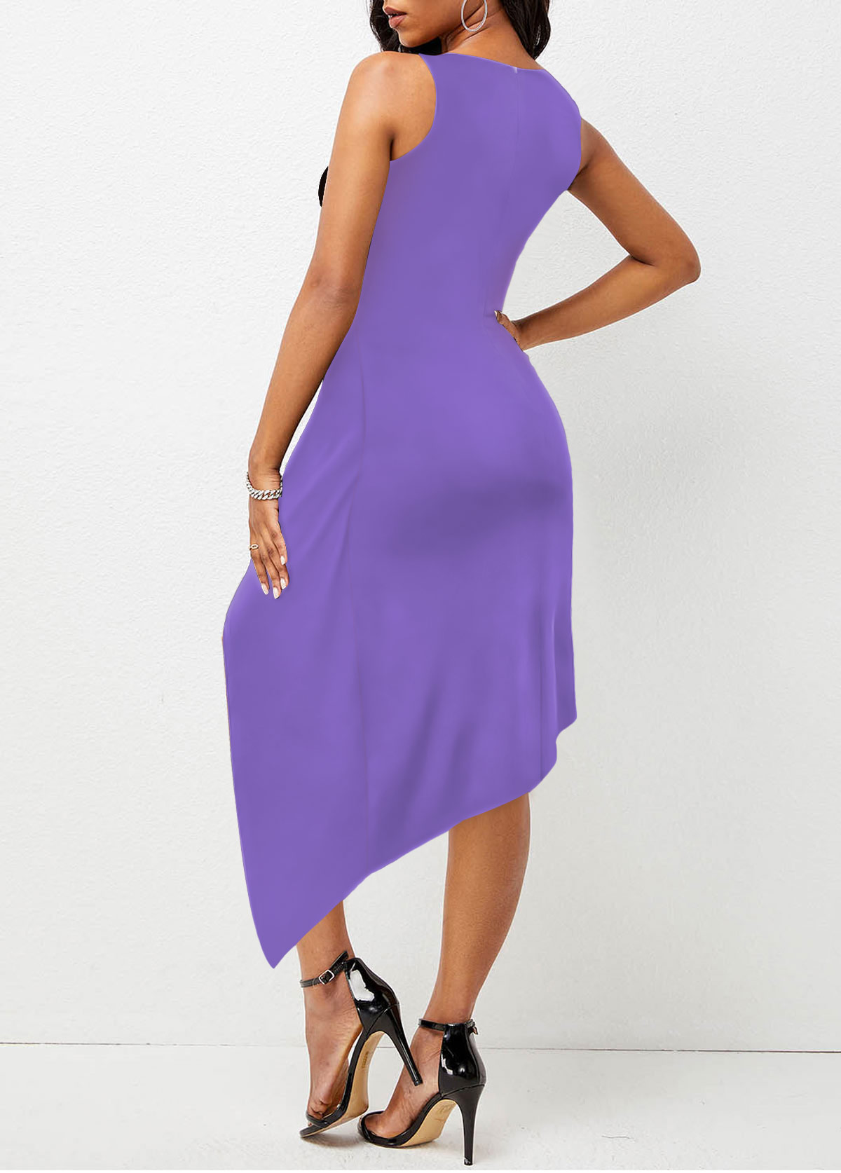 Purple Twist Floral Print Sleeveless Bodycon Dress