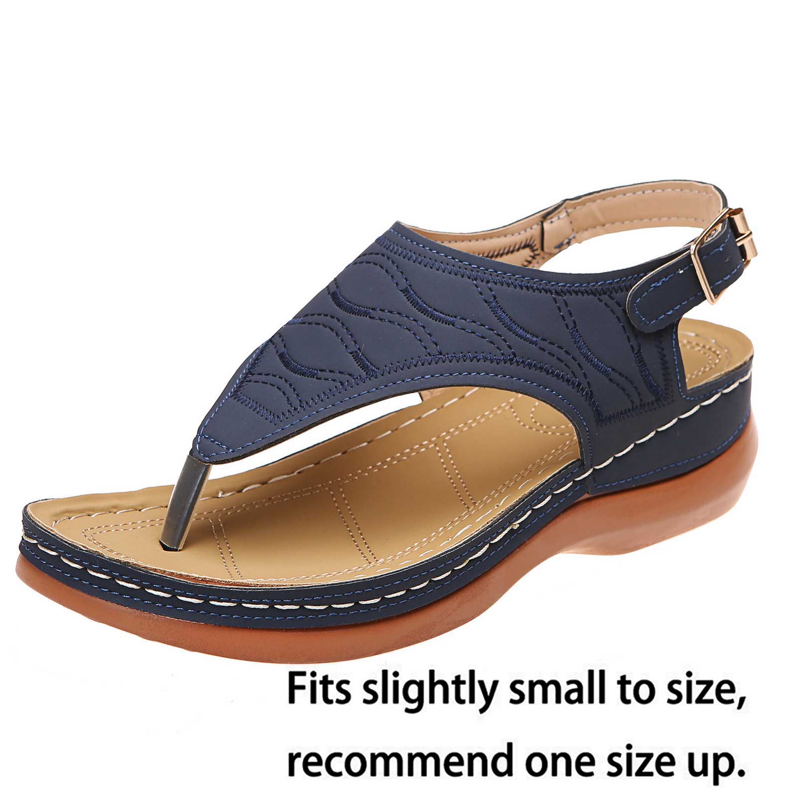 Navy Toe Post Mid Heel Sandals | picture 4