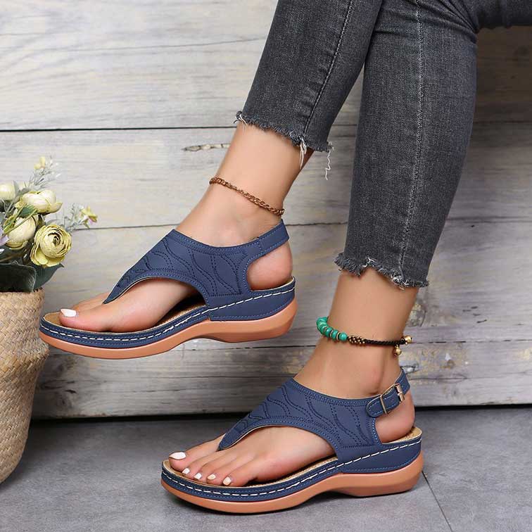 Navy Toe Post Mid Heel Sandals | picture 3