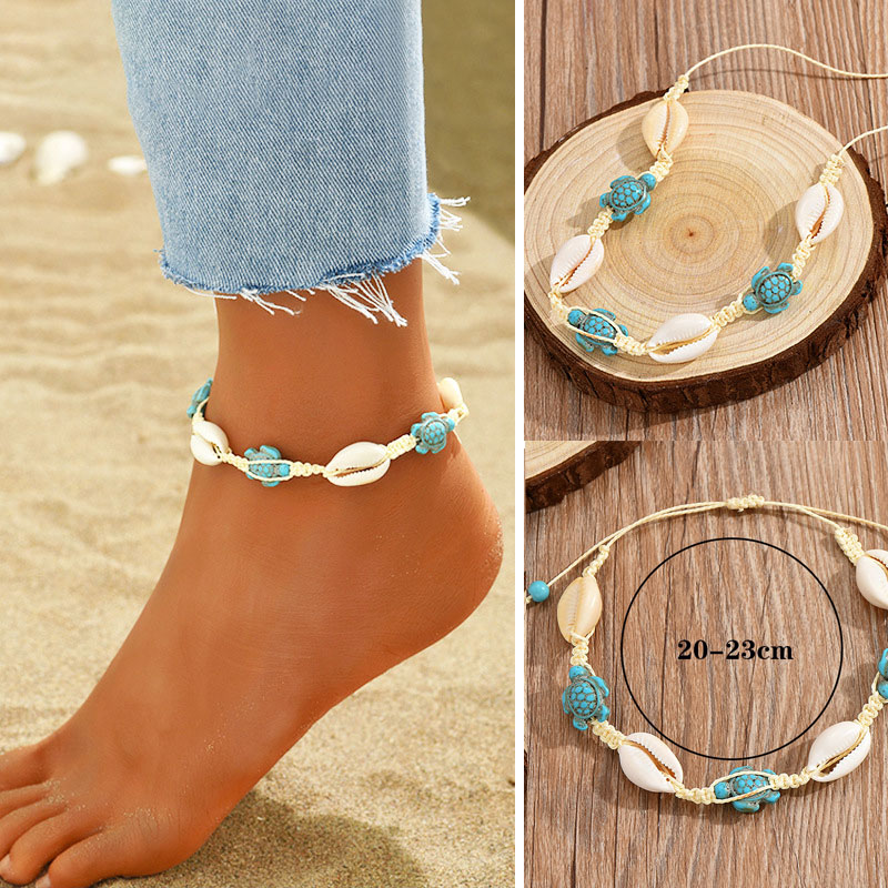 White Conch Sea Turtle Detail Anklet