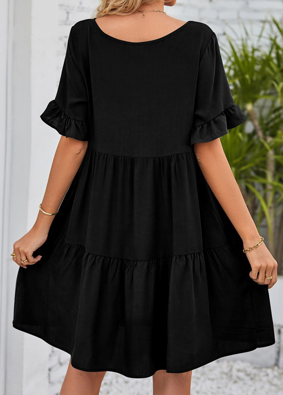 Black Ruched A Line Half Sleeve Dress