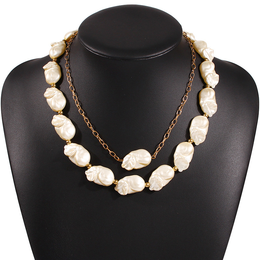 Gold Pearl Detail Asymmetric Design Necklace Set