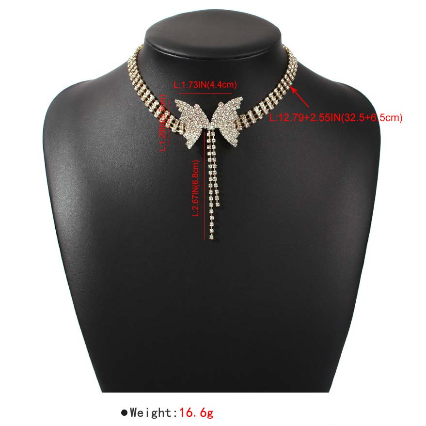Gold Butterfly Design Rhinestone Layered Necklace