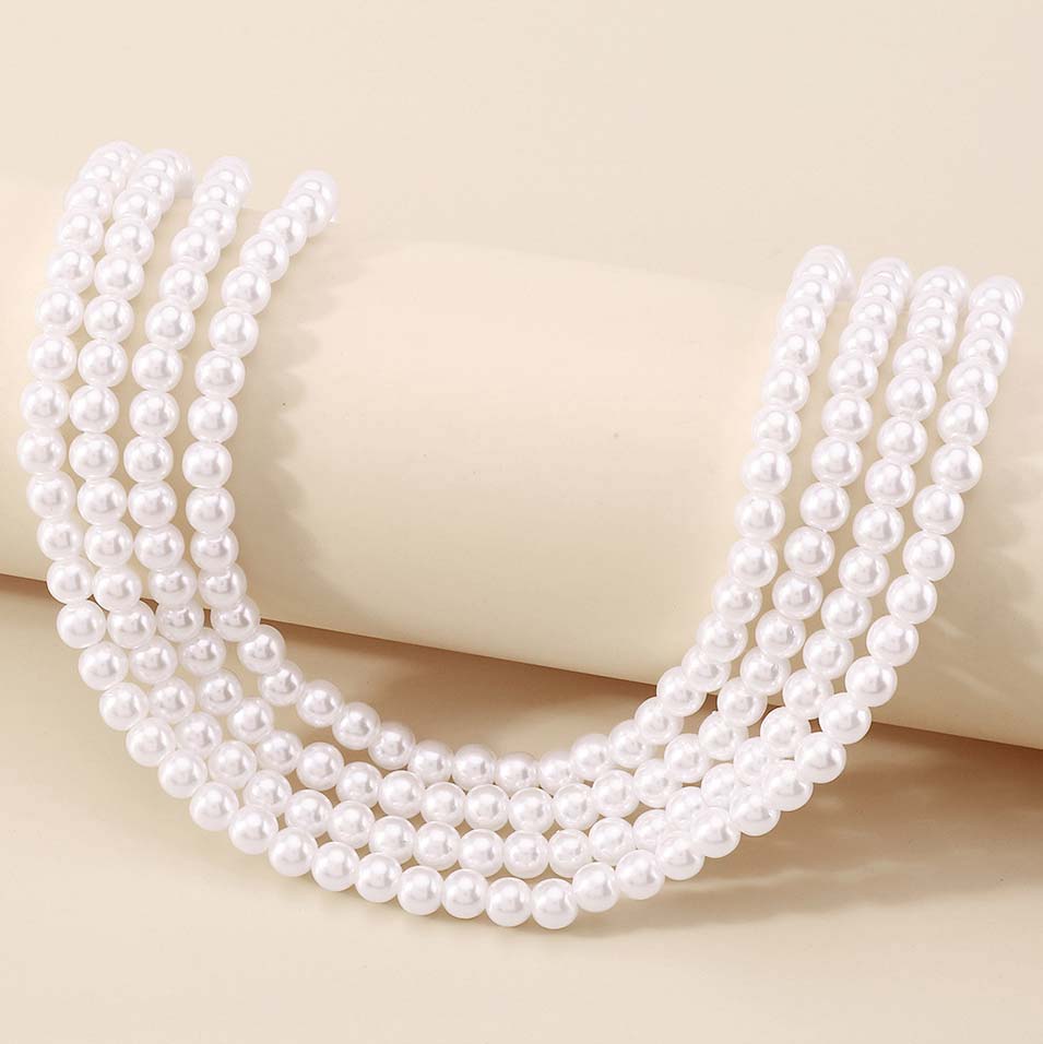 White Round Pearl Design Layered Necklace