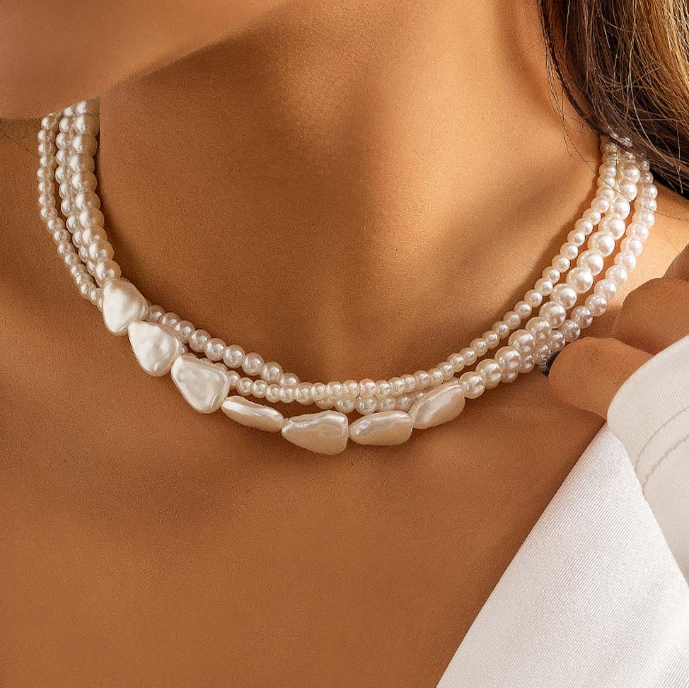 White Asymmetric Pear Detail Layered Necklace