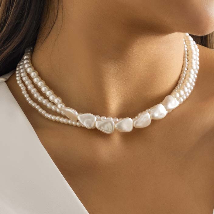 White Asymmetric Pear Detail Layered Necklace