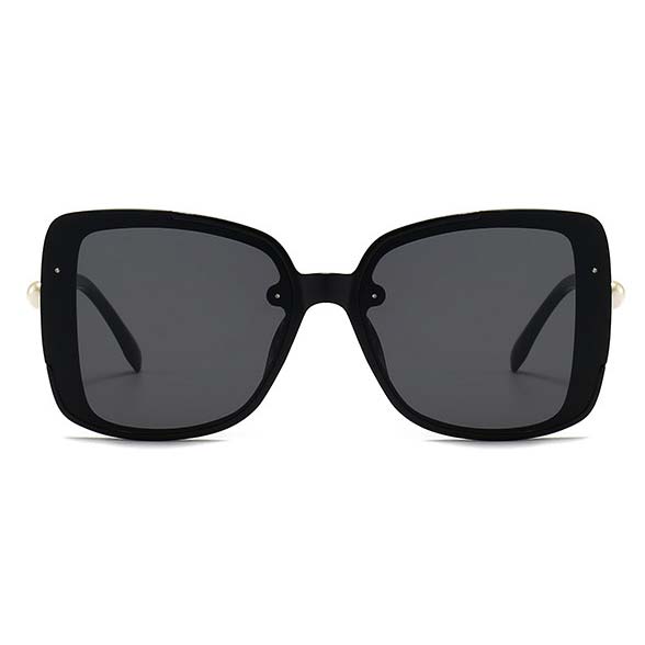 Plastic Detail Geometric Pattern Black Sunglasses