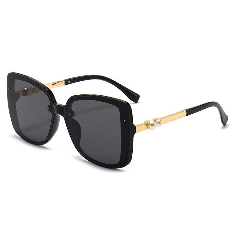 Plastic Detail Geometric Pattern Black Sunglasses