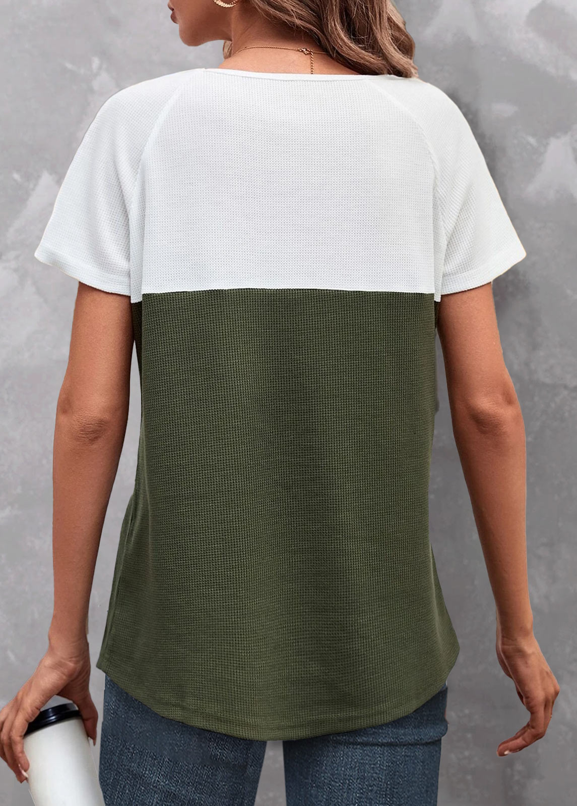 Olive Green Button Short Sleeve T Shirt
