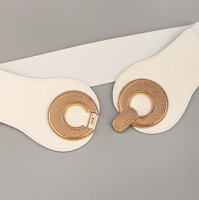 White Faux Leather Circular Ring Belt
