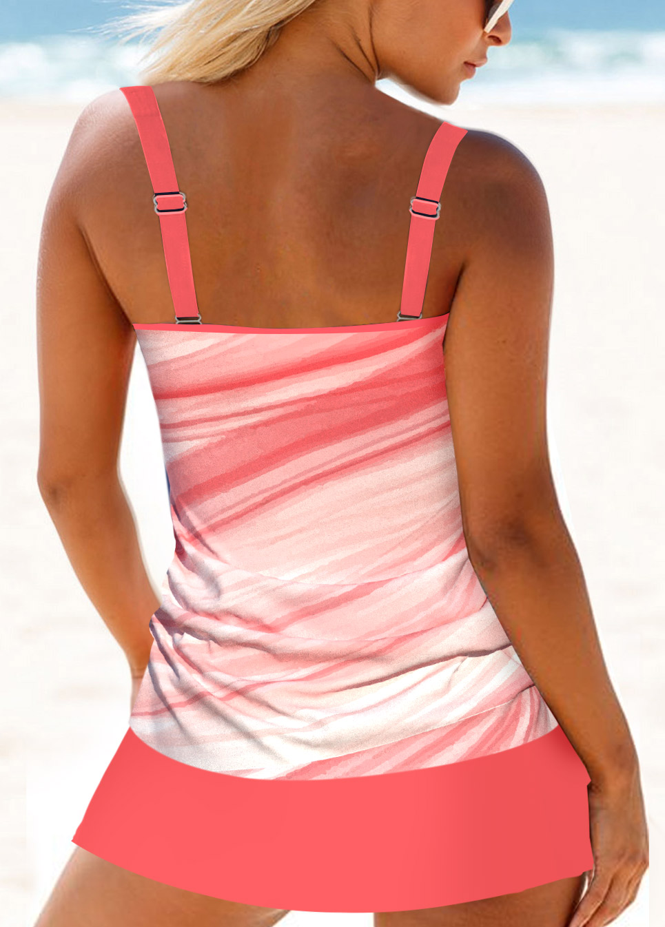 Circular Ring Mid Waisted Ombre Coral Tankini Set