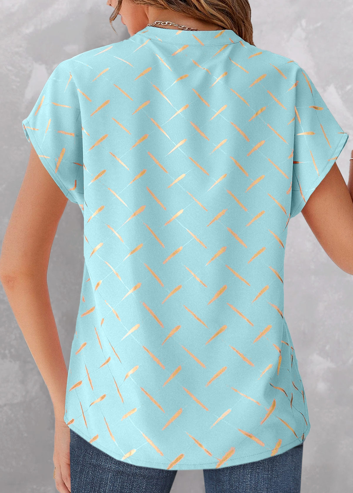 Light Blue Split Striped Short Sleeve Blouse | picture 