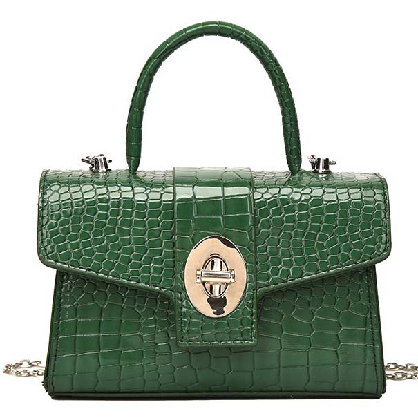 PU Detail Green Turnlock Chains Hand Bag