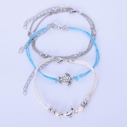 Multi Color Dolphin Detail Round Anklet Set