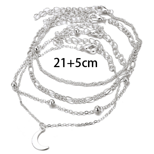 Alloy Detail Silvery White Moon Anklet Set