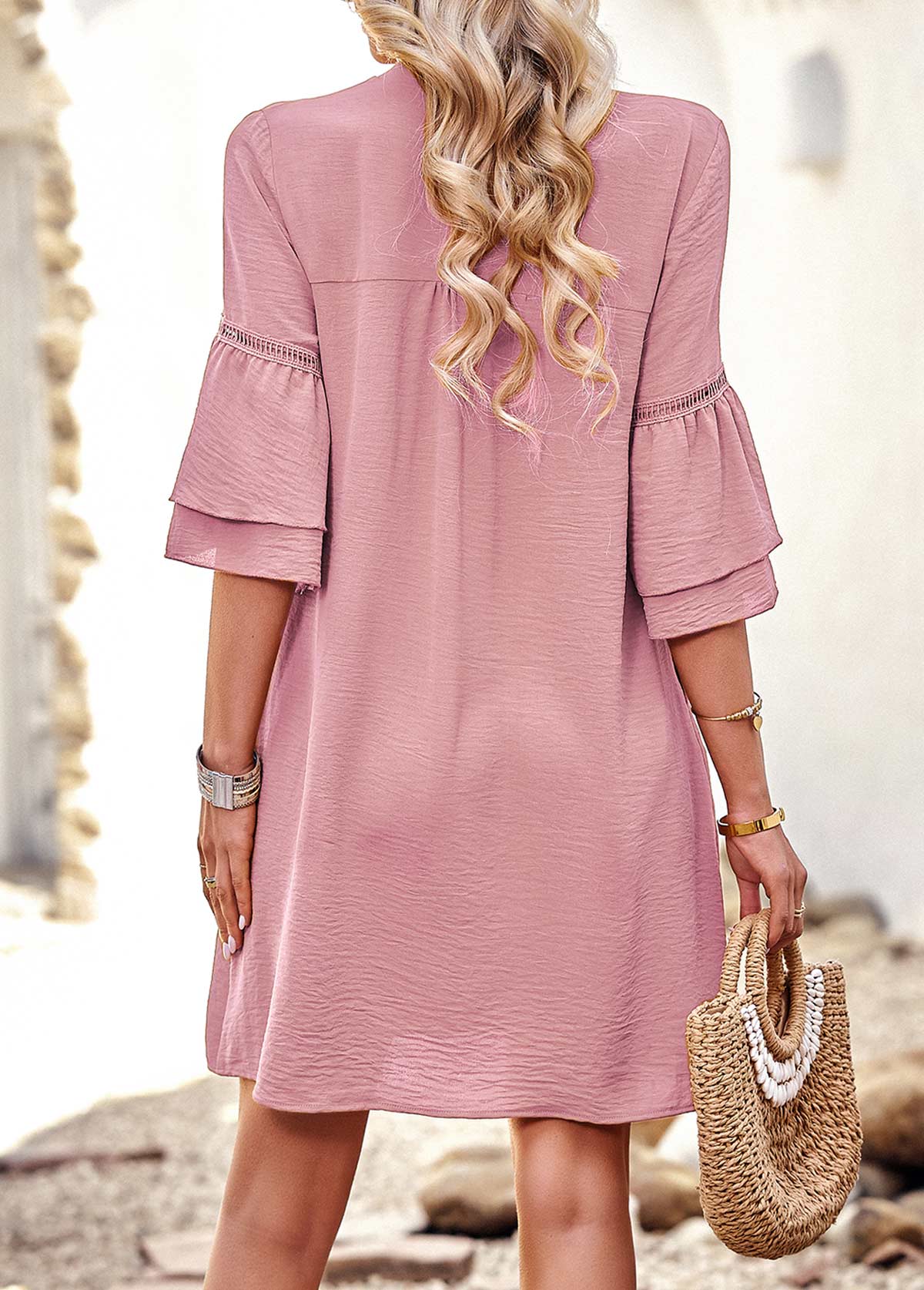 Pink Ruffle Patchwork H Shape Dress