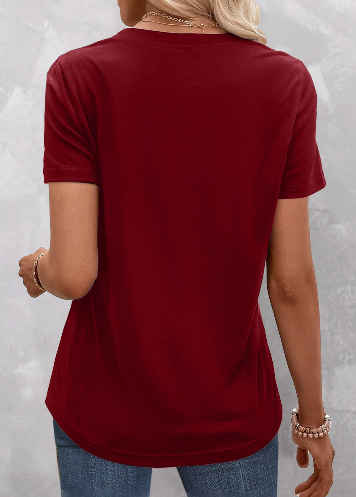 Red Split Striped Short Sleeve T Shirt