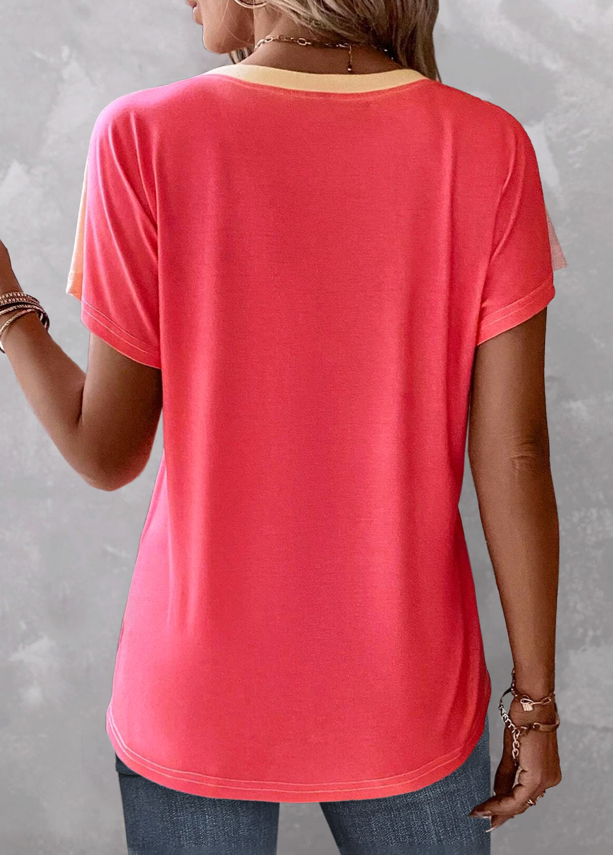 Peach Red Button Ombre Sleeveless T Shirt