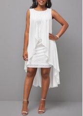 White Sleeveless Round Neck Hollow Embroidered Dress | thumb picture 