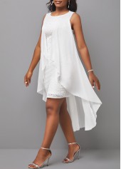 White Sleeveless Round Neck Hollow Embroidered Dress