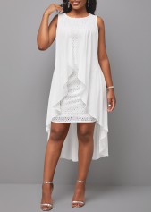 White Sleeveless Round Neck Hollow Embroidered Dress | thumb picture 