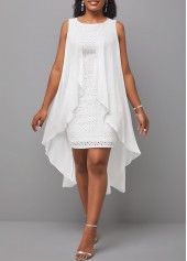 White Sleeveless Round Neck Hollow Embroidered Dress | thumb picture 