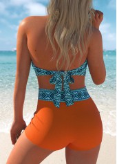 High Waisted Tribal Print Orange Swim Shorts | thumb picture 