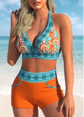 High Waisted Tribal Print Orange Swim Shorts | thumb picture 