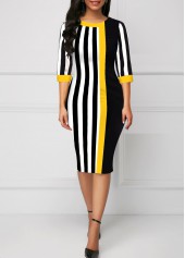 Black Striped Three Quarter Length Sleeve Bodycon Dress | thumb picture 