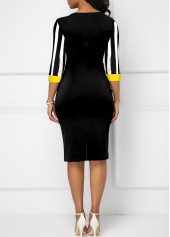 Black Striped Three Quarter Length Sleeve Bodycon Dress | thumb picture 