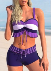 Mid Waisted Striped Purple Swim Shorts