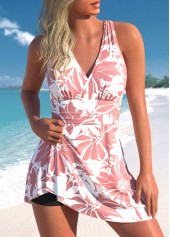 Criss Cross Floral Print Pink Tankini Top-No Bottom | picture 1