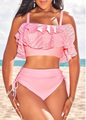 Patchwork High Waisted Light Pink Bikini Set