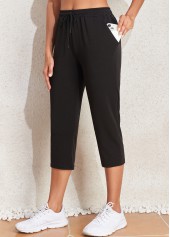Black Pocket Regular Drawastring High Waisted Pants